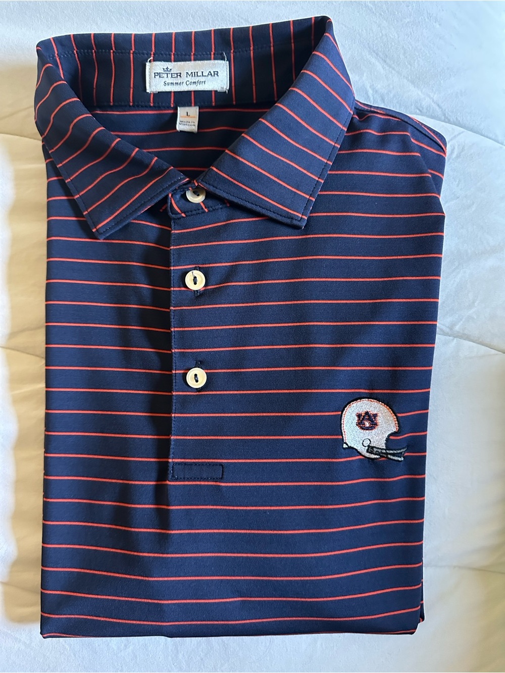 Auburn Peter Millar Navy Polo with Orange Stripes